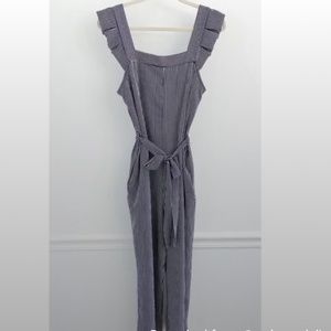 Monteau Ruffle Sleeve Striped Navy Jumpsuit